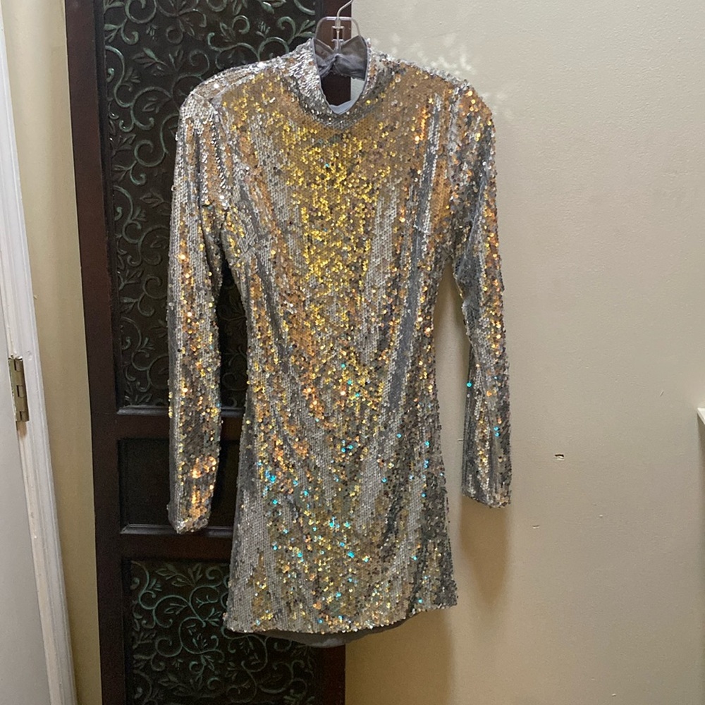 Dollskill Silver Sequin Mini Dress NWT
